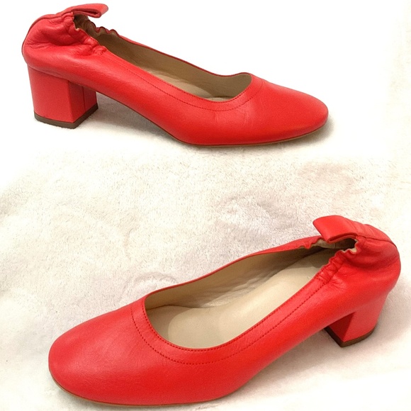 Everlane Minimalist Pumps Red Leather Mid Block Heel Career Dress Shoes Sz 7.5 - Picture 3 of 16